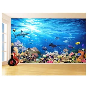 Papel De Parede 3D Fundo Do Mar Peixes Oceano 3,5M Fm111