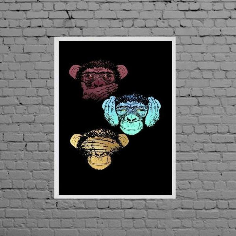 Quadro Três Macacos Sábios 33X24Cm Branca