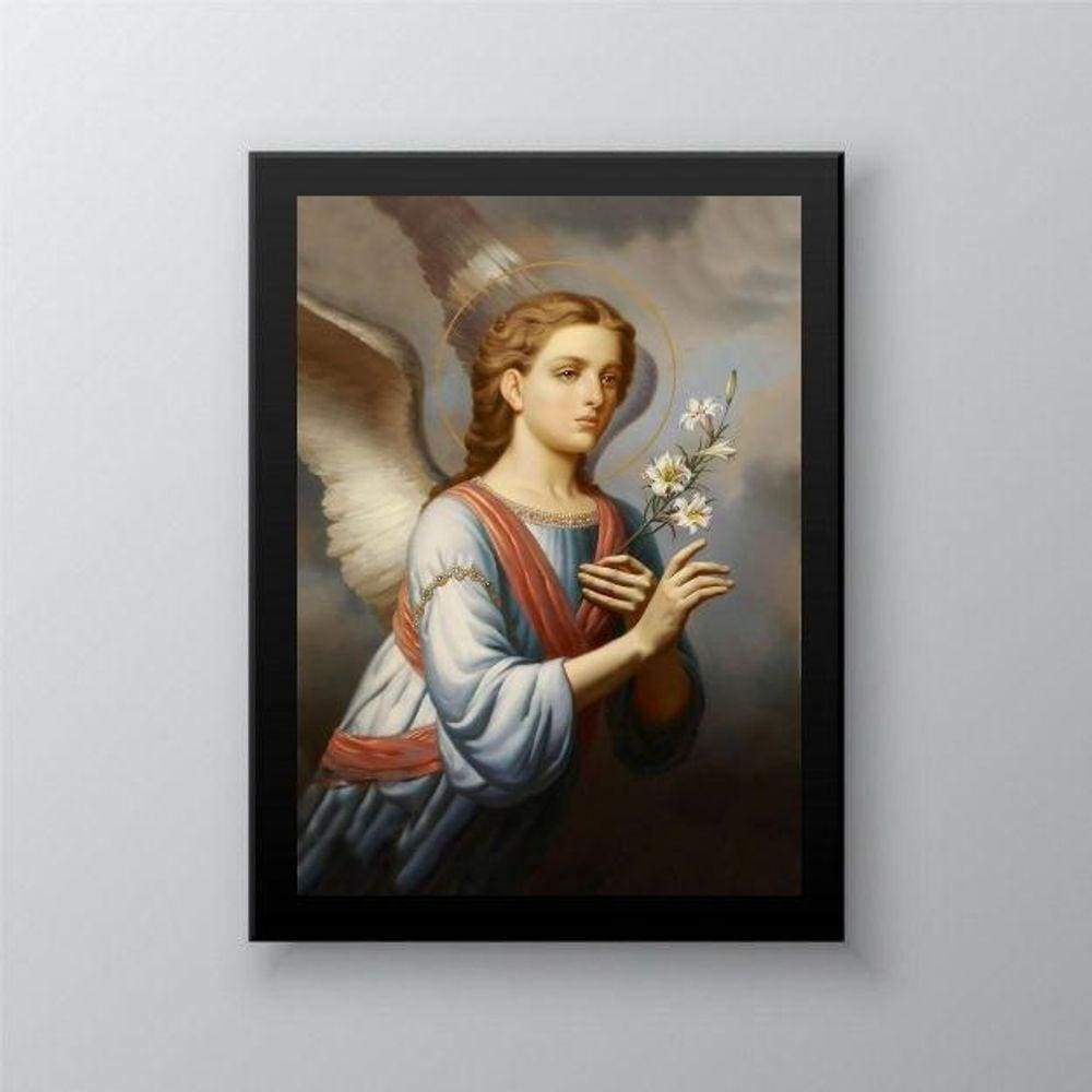 Quadro Arcanjo Gabriel 24x18cm - Vidro e Moldura Preta