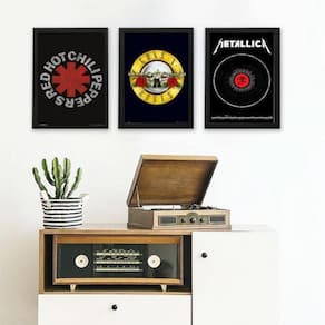 Kit 3 Quadros Rock 45x34cm - Vidro e Moldura Preta