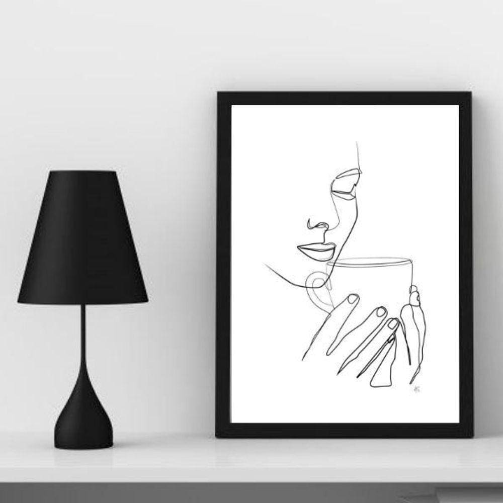 Quadro Minimalista Mulher Café 45x34cm - Vidro Branco