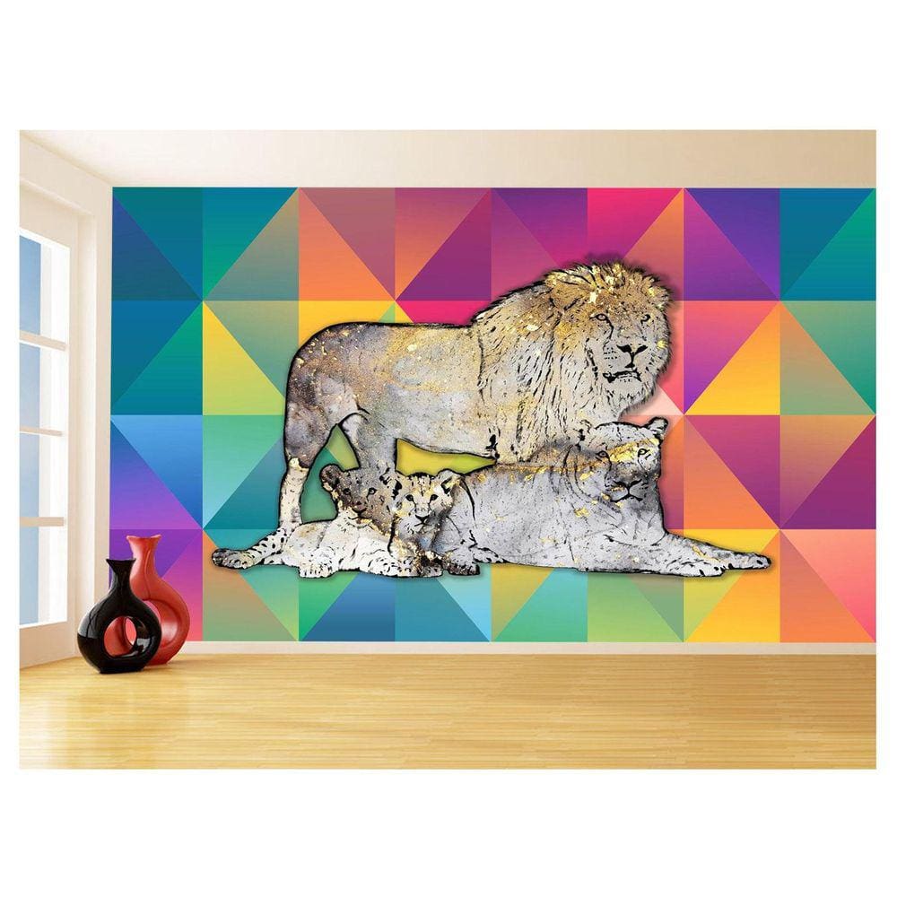 Papel De Parede Animais Pop Art Familia Leões 3,5M Pxa418