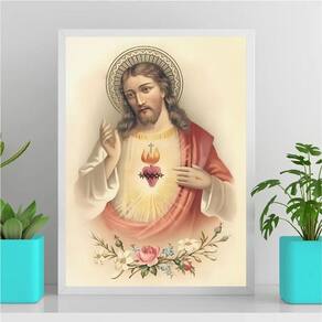 Quadro Sagrado Coração de Jesus Vintage 24x18cm Branca