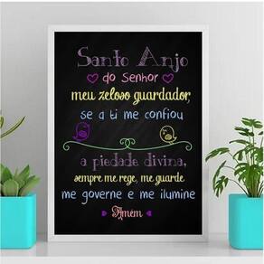 Quadro Santo Anjo Do Senhor Colorido 45X34Cm Com Vidro Preta