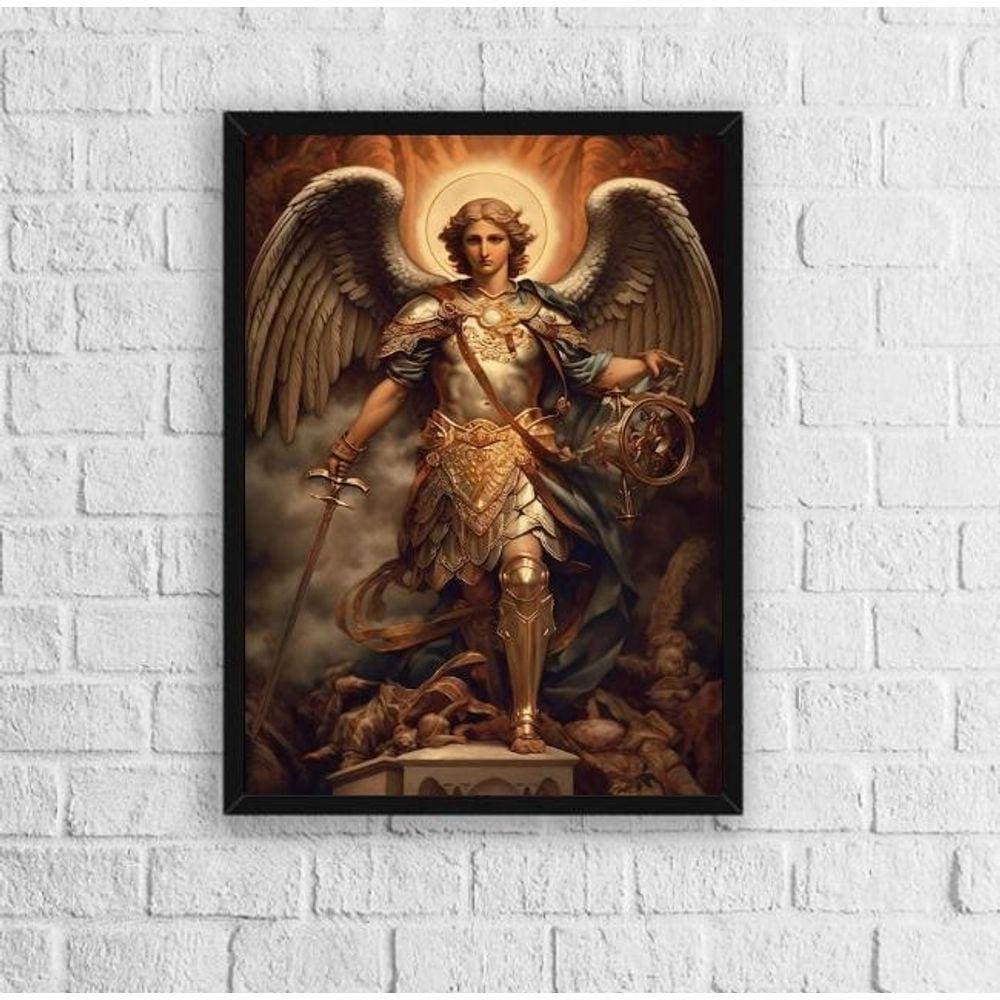 Quadro Sacro Arcanjo Miguel 24X18Cm - Com Vidro Preta