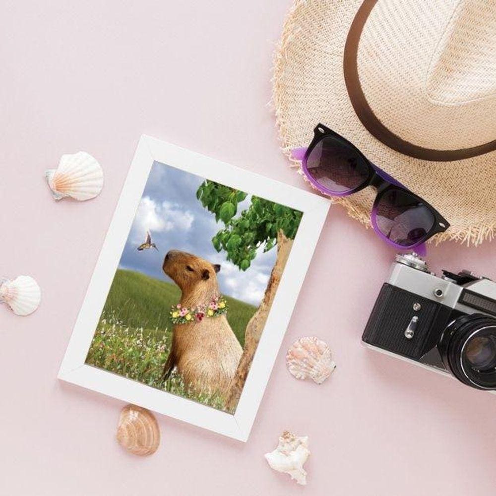 Quadro Capivara Colagem 24x18cm - Vidro - Madeira Preta