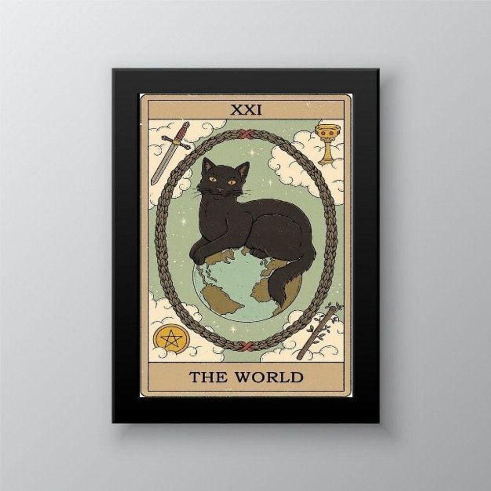 Quadro Decorativo Tarot Gato 45x34cm - Madeira Branca
