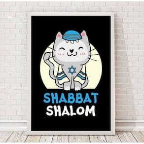 Quadro Decorativo Gatinho Shabbat 24x18cm - Madeira Preta