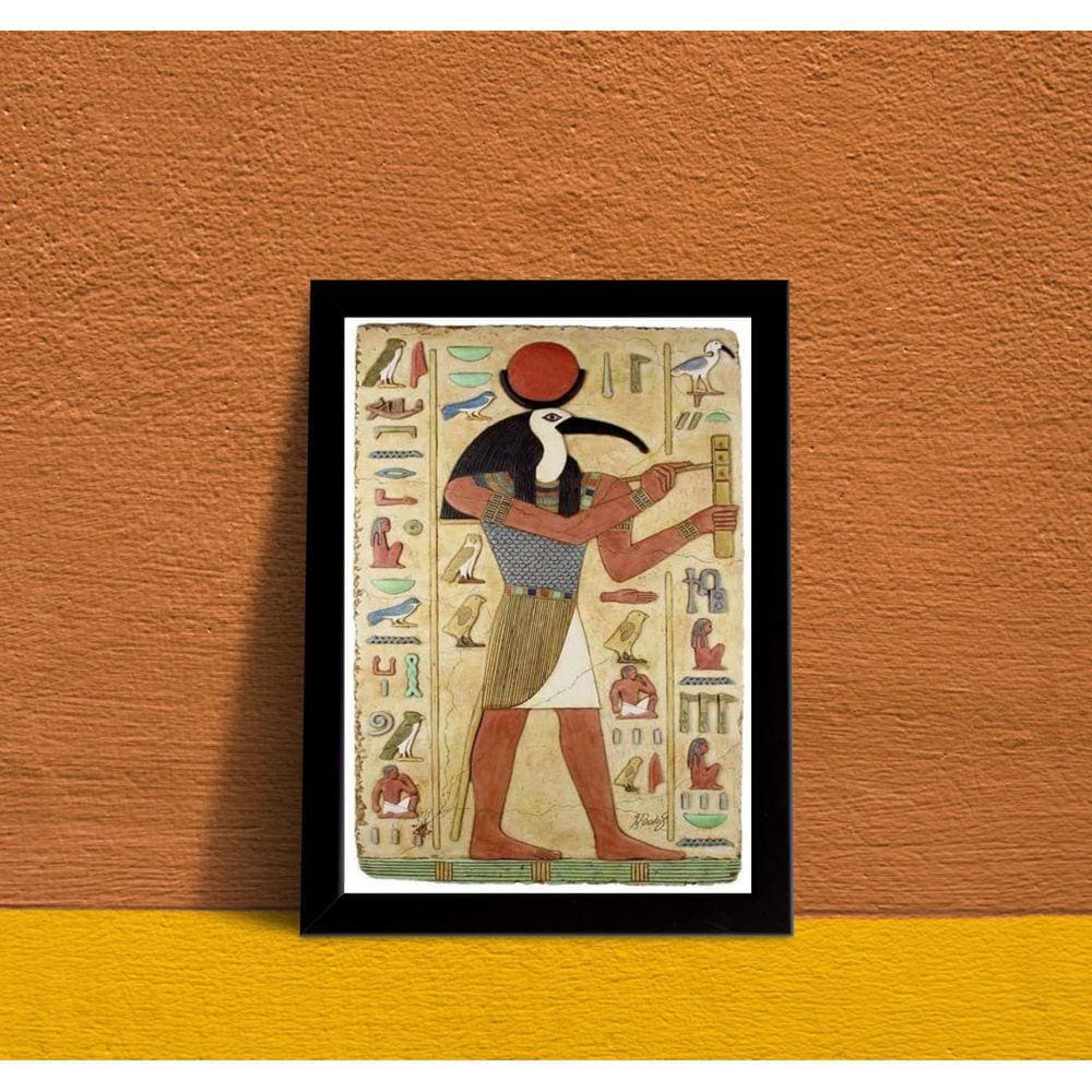 Quadro Thoth Deus Egípcio 33x24cm - Madeira Branca