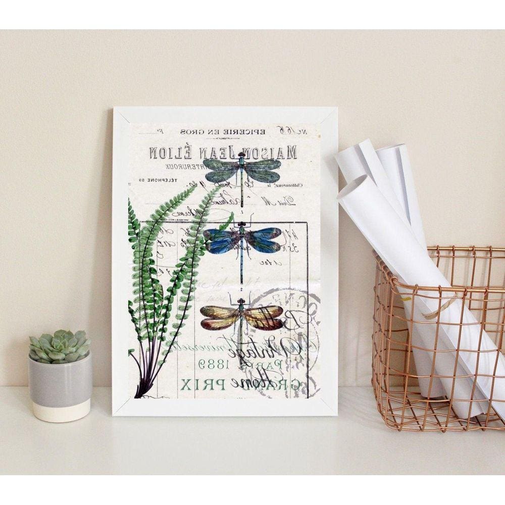 Quadro Decorativo Libélulas 24x18cm - Vidro e Moldura Preta