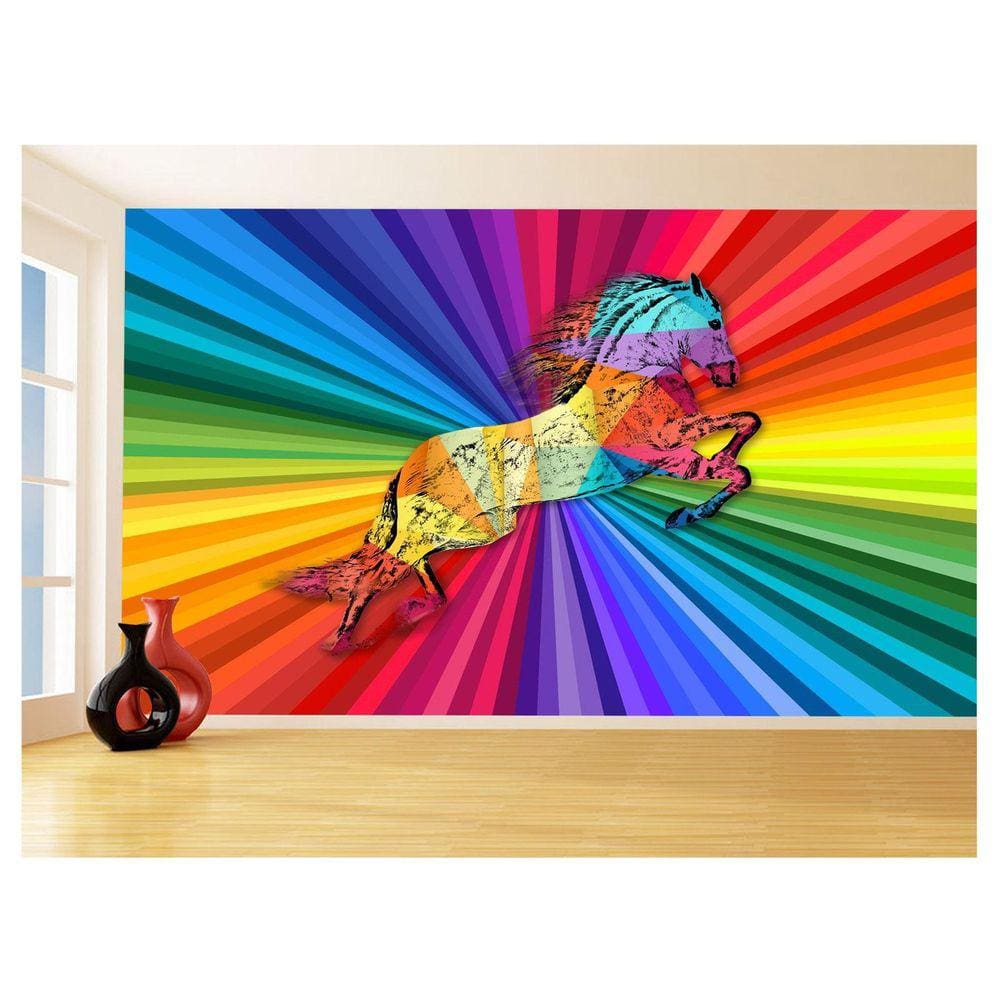 Papel De Parede 3D Animais Pop Art Cavalo Cores 3,5M Pxa317