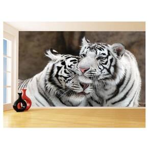 Papel De Parede 3D Animais Casal Tigres Branco 3,5M Anm570