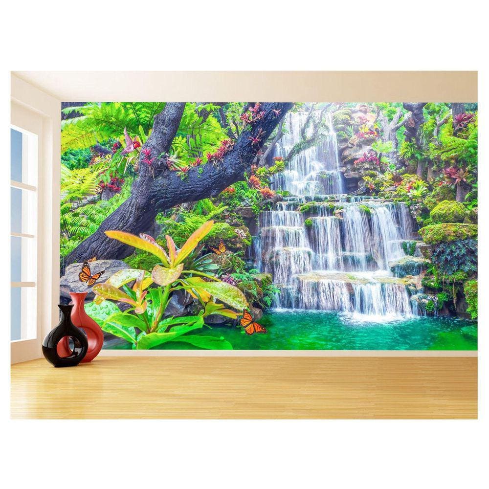 Papel De Parede 3D Paisagem Cachoeira Florestas 3,5M Nch259