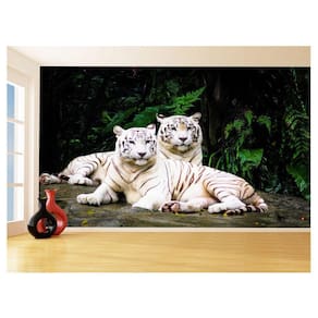 Papel De Parede 3D Animais Casal Tigres Branco 3,5M Anm571