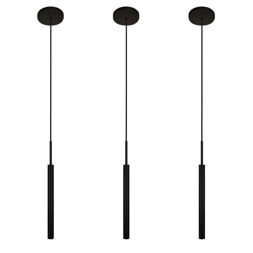 Kit 3 Luminárias Teto Tubo Pendente Sala Balcão Preto 40Cm