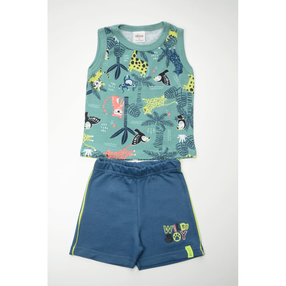 Conjunto Menino Bebê Algodão Verde Com Estampa Animal Elian