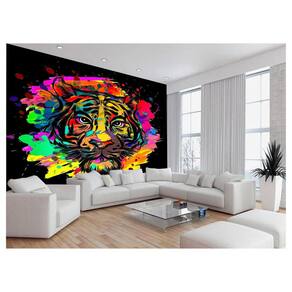Papel De Parede 3D Animais Tigre Rosto Arte Cor 3,5M Anm563