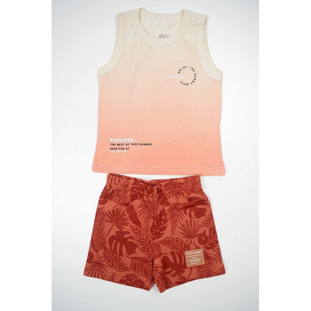 Conjunto Regata Menino Bebê Algodão Bege Elian