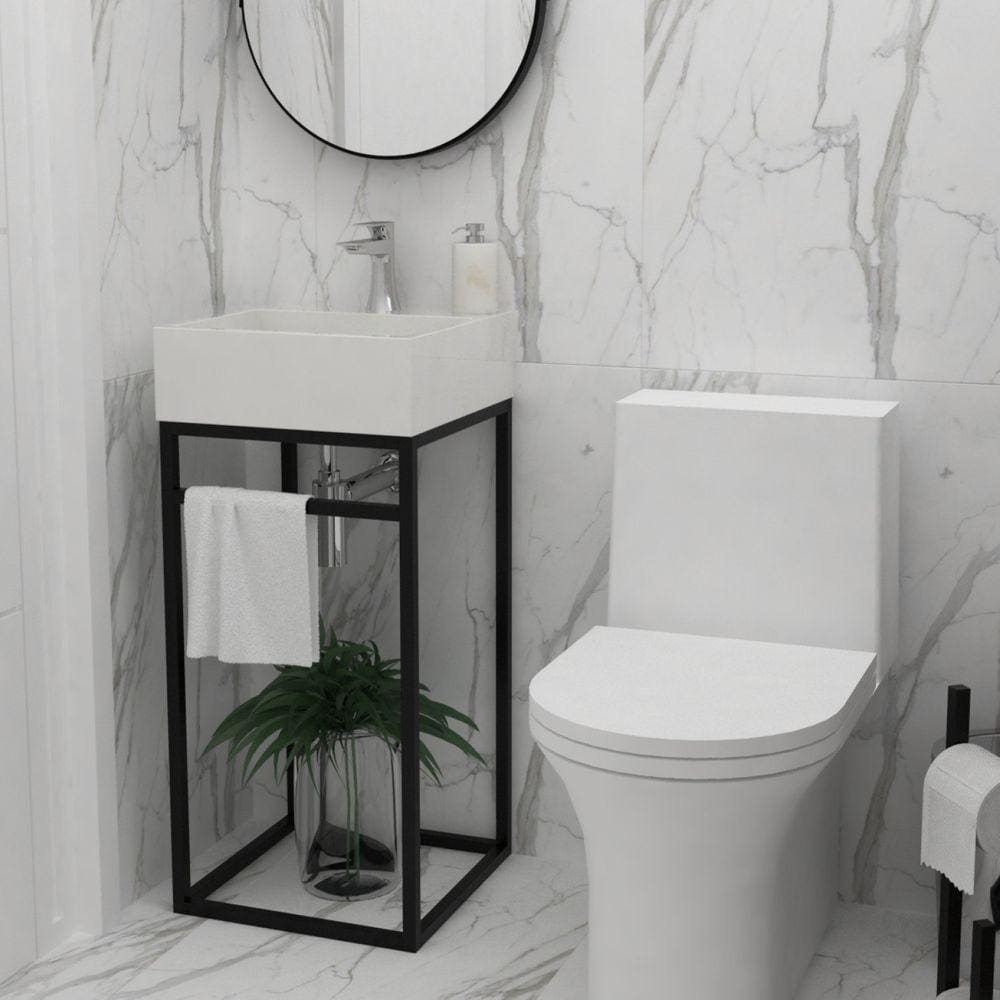 Base Box para Banheiro com Cuba em Ardósia Iron 40cm Preto/Branco