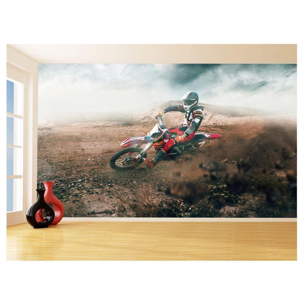 Papel De Parede 3D Moto Cross Trilha Terra Mx 3,5M Bkm10