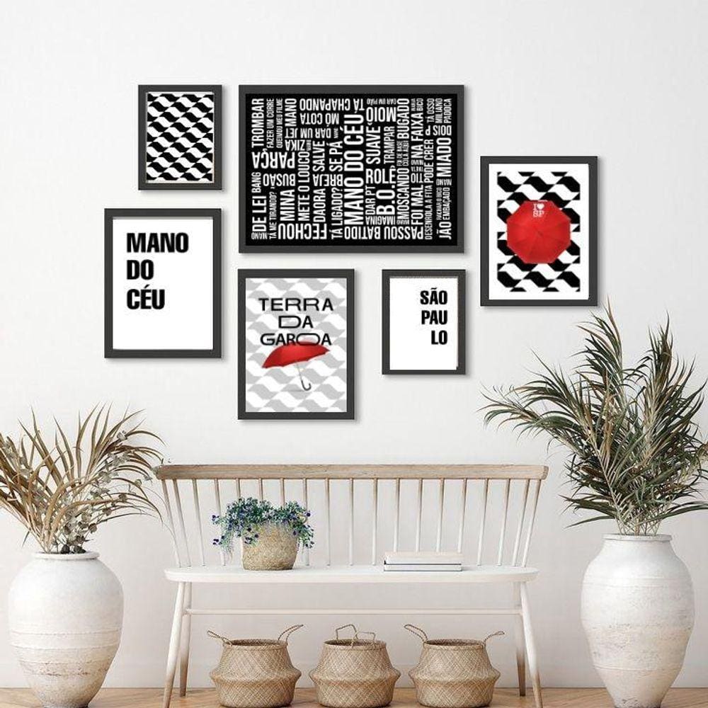 Kit 6 Quadros Decorativos SP Frases 18x24cm 24x33cm 33x45cm