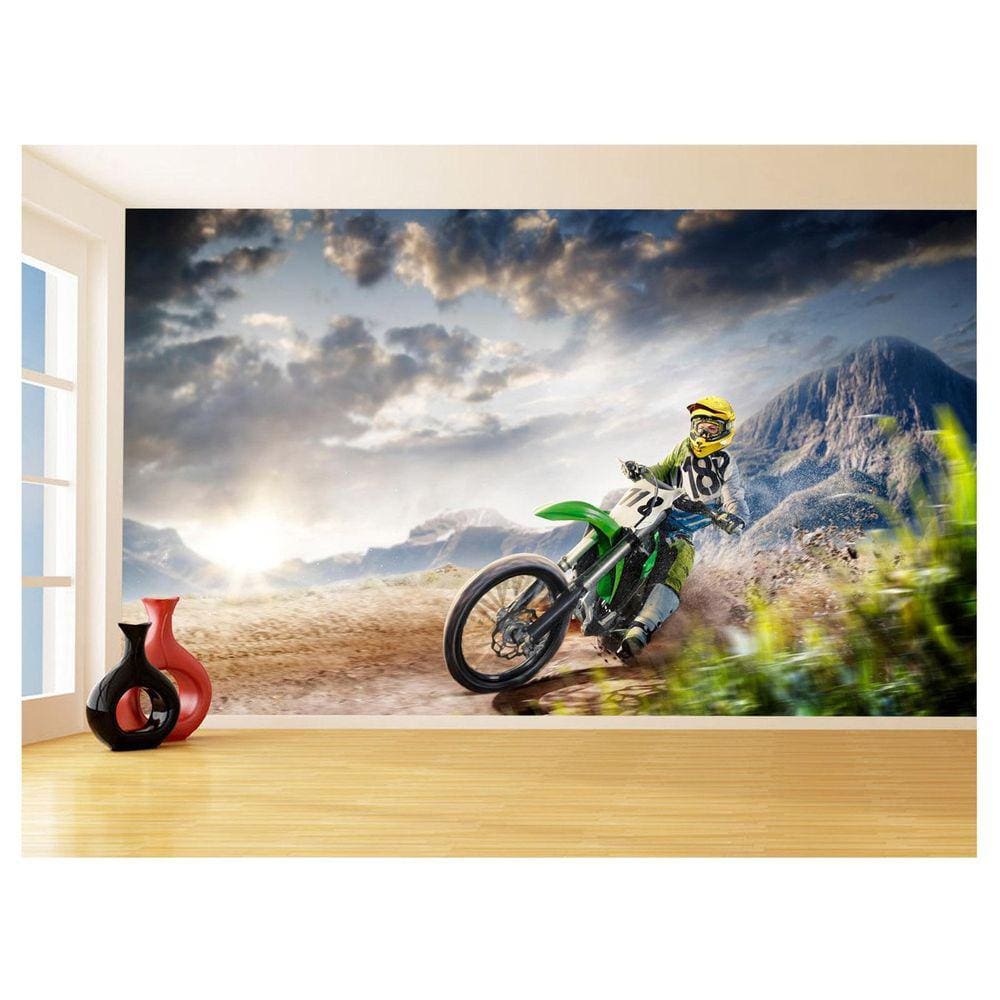 Papel De Parede 3D Moto Cross Trilha Terra Mx 3,5M Bkm27