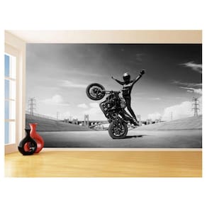 Papel De Parede 3D Moto Grau Empinando Manobra 3,5M Bkm37