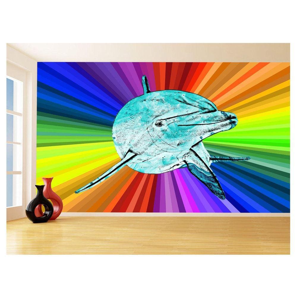 Papel De Parede 3D Animais Pop Art Golfinho Cor 3,5M Pxa276
