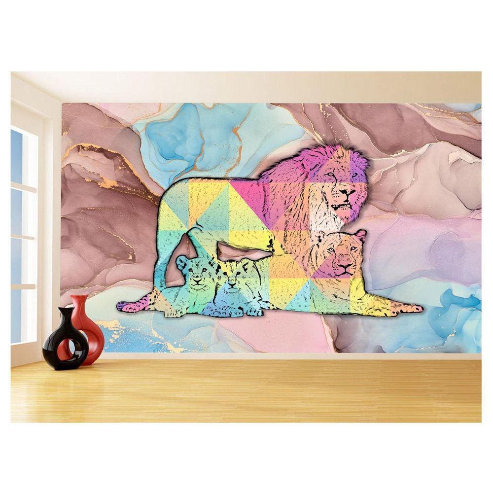 Papel De Parede Animais Pop Art Familia Leões 3,5M Pxa397