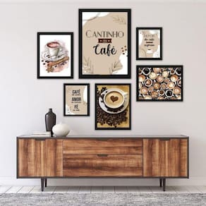 Kit 6 Quadros Café | Moldura Preta | Várias Medidas