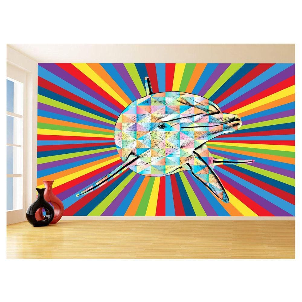 Papel De Parede 3D Animais Pop Art Golfinho Cor 3,5M Pxa289