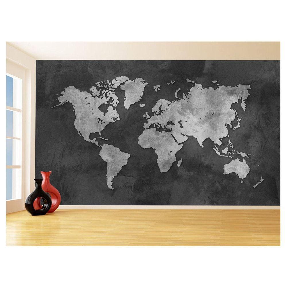 Papel De Parede 3D Mapa Mundi Cimento Concreto 3,5M Nmu46