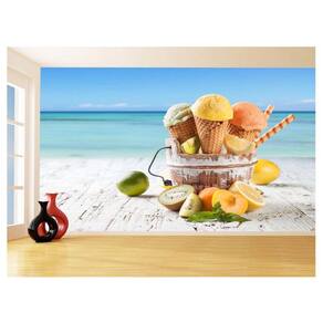 Papel De Parede 3D Alimentos Sorvete Praia Mar 3,5M Al353