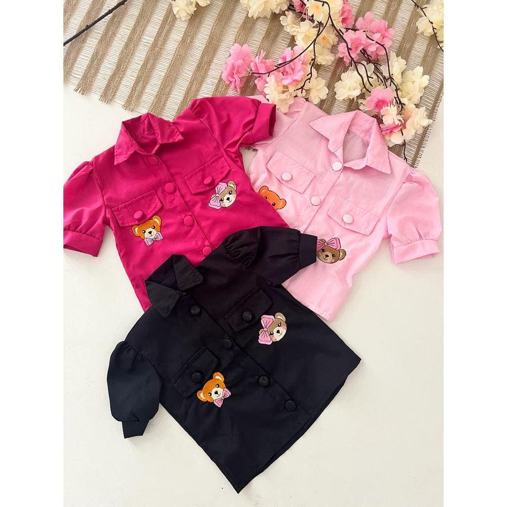 Blusa social infantil menina infantil bordado ursinho