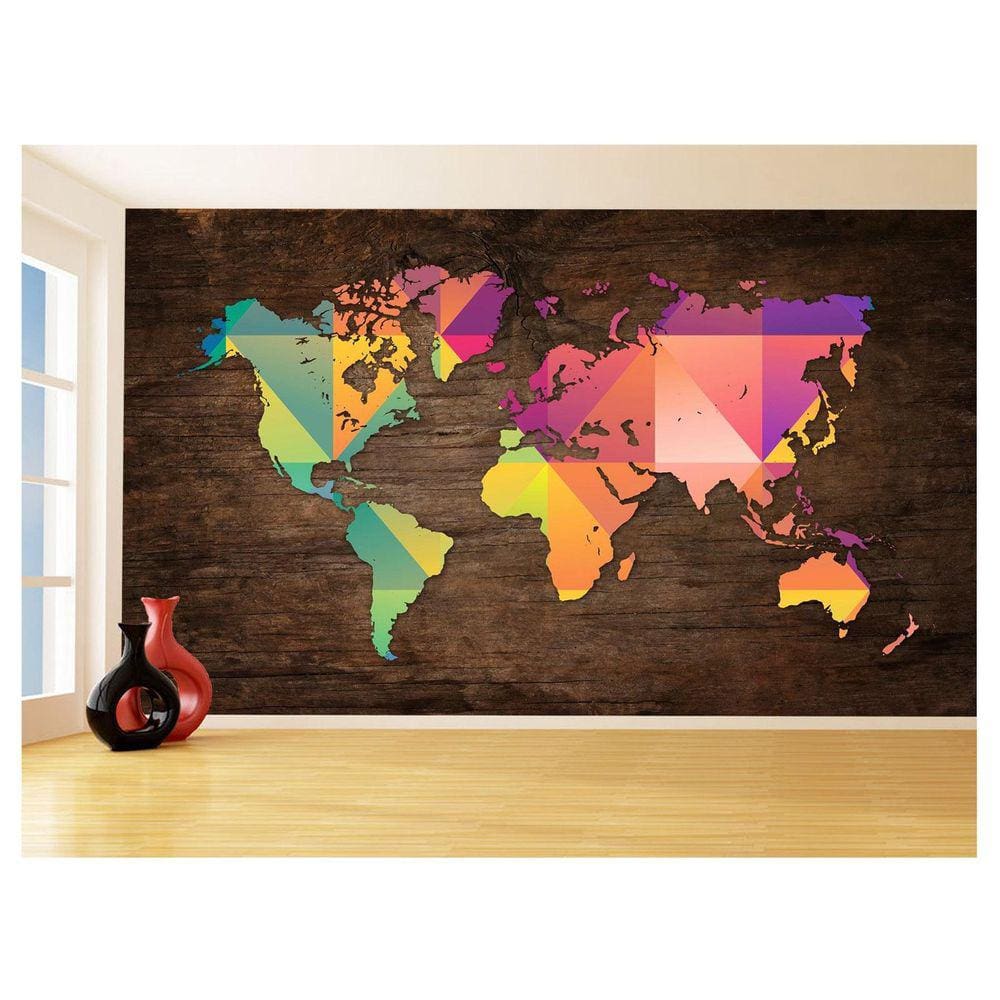 Papel De Parede Mapa Mundi Concreto Arte Cores 3,5M Nmu68