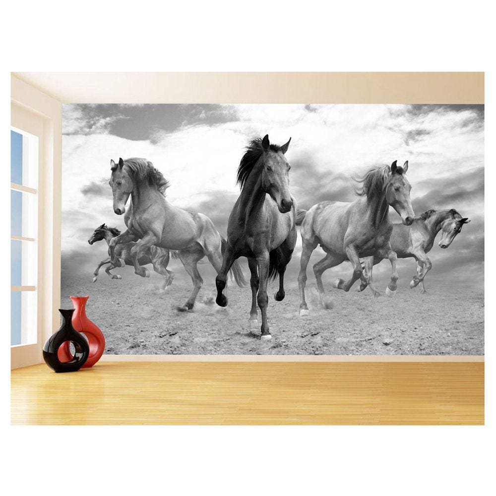 Papel De Parede 3D Animais Cavalos Correndo Céu 3,5M Anm304