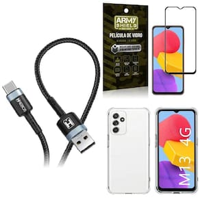 Capinha Galaxy M13 + Cabo Tipo C Hs302 + Película Vidro 3D