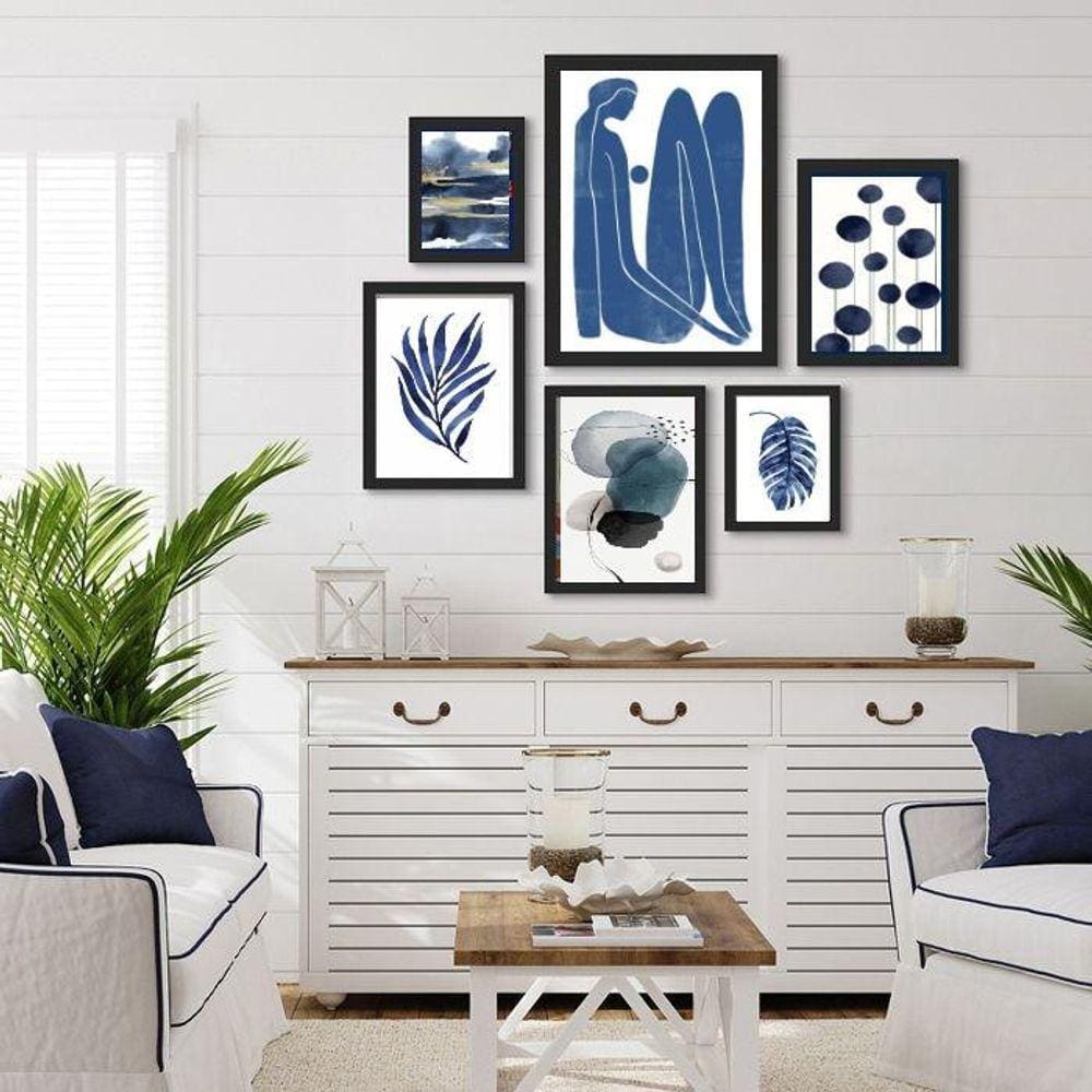 Conjunto de Quadros Decorativos Azuis - 6 Peças