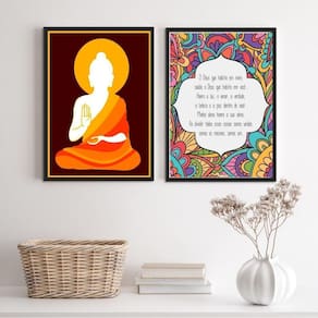 Kit 2 Quadros Zen Buda Namastê 24x18cm Moldura Branca