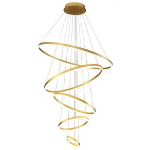 Pendente 5 Anéis Dourado Fosco Escovado 100cm Led 120W 3200K Bivolt Cabo de 280cm