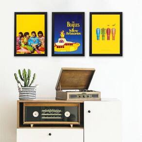 Kit 3 Quadros Beatles Yellow Submarine - 45x34cm - Pretos