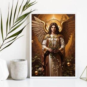 Quadro Decorativo Arcanjo Uriel 24x18cm - Moldura Branca