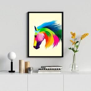 Quadro Cavalo Colorido 45x34cm - Vidro e Moldura Preta
