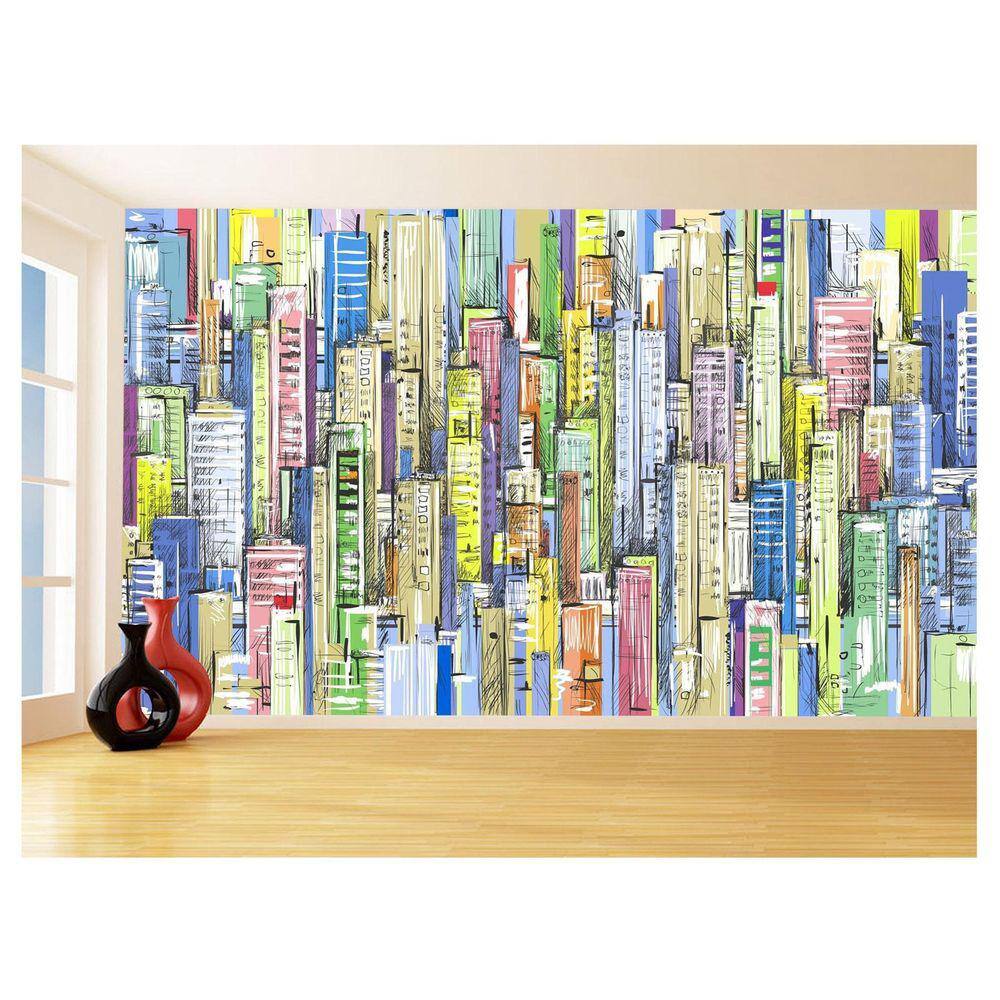 Papel De Parede 3D Arte Graffiti Cidade Prédios 3,5M Tra72
