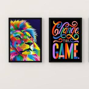 Quadros Leão Colorido Change the Game 24x18cm - Com Vidro