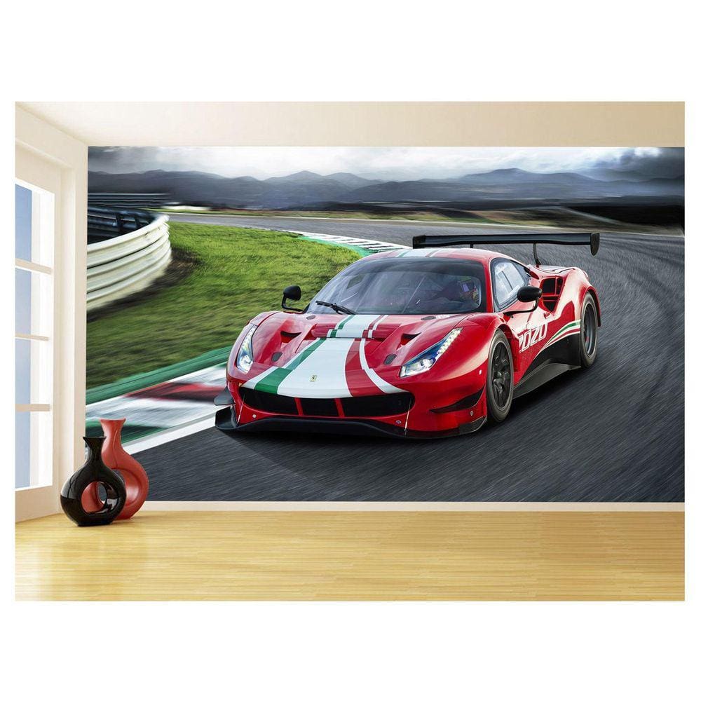Papel De Parede 3D Carro Ferrari Vermelha Pista 3,5M Car112