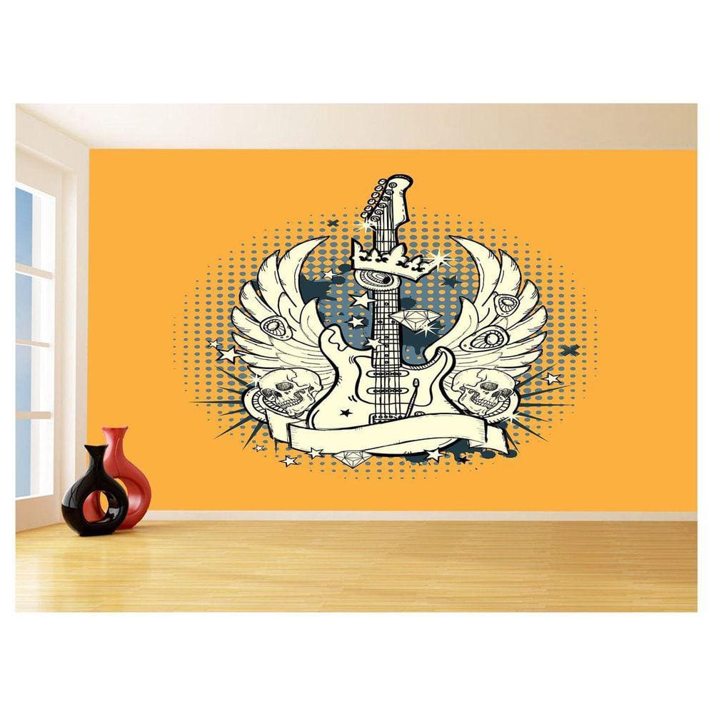 Papel De Parede 3D Musica Guitarra Arte Graffiti 3,5M Mus75