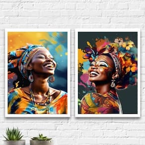 Kit 2 Quadros Afro 33x24cm - Mulheres |