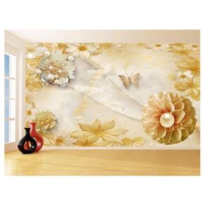 Papel De Parede 3D Floral Textura Sala Flores 3,5M Xfl267