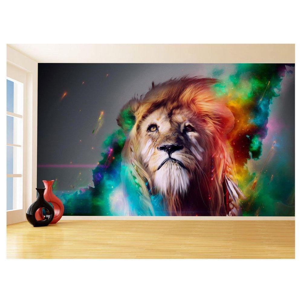 Papel De Parede 3D Animais Leão Colorido Arte 3,5M Anm281